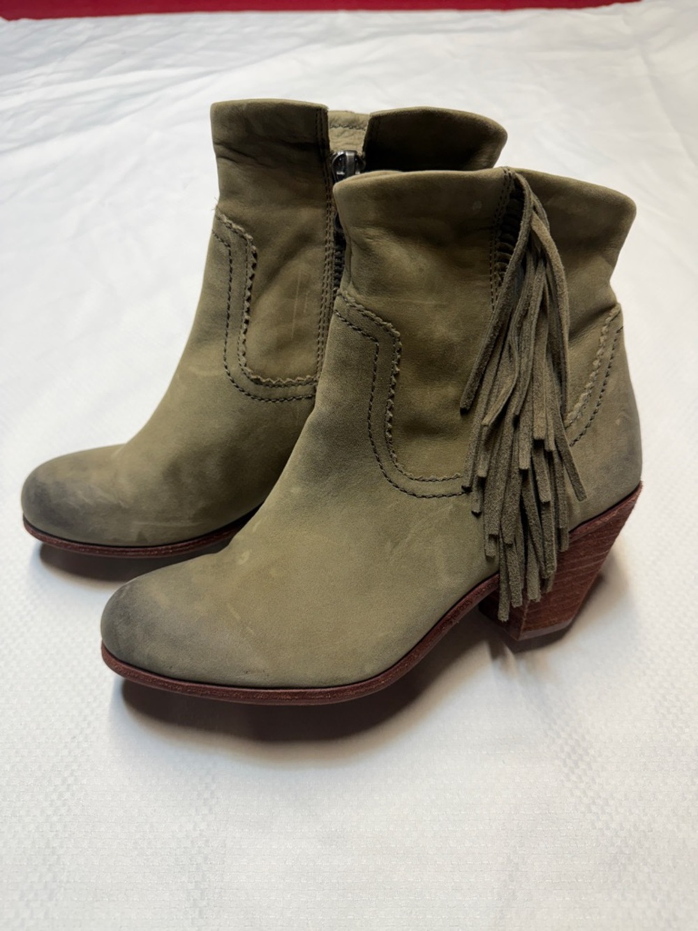 Sam Edelman Olive Suede Fringe Ankle Boots